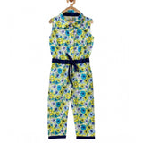 Generic Girl's Cotton Floral Sleeveless Jumpsuit (Yellow)