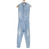 Generic Girl's Denim Embellished Sleeveless Jumpsuit (Blue)