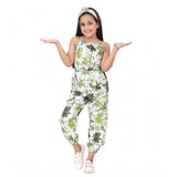Generic Girl's Denim Embroidered Sleeveless Jumpsuit (White-Green)