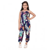 Generic Girl's Rayon Printed Sleeveless Jumpsuit (Blue-Multicolor)