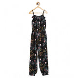 Generic Girl's Rayon Floral Sleeveless Jumpsuit (Black-Pink)