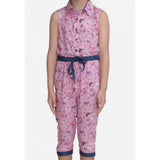 Generic Girl's Cotton Printed Sleeveless Jumpsuit (Pink)