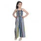 Generic Girl's Rayon Striped Sleeveless Jumpsuit (Blue)