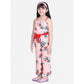 Generic Girl's Polyester Crepe Floral Shoulder Straps Jumpsuit (Peach-Red)