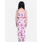 Generic Girl's Polyester Crepe Floral Shoulder Straps Jumpsuit (Pink-Red)