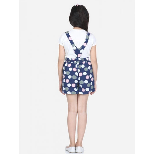 Generic Girl's Rayon Polka Sleeveless Jumpsuit (Blue-Pink)