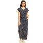 Generic Girl's Polyester Moss Floral Short Sleeves Jumpsuit (Navy-white)
