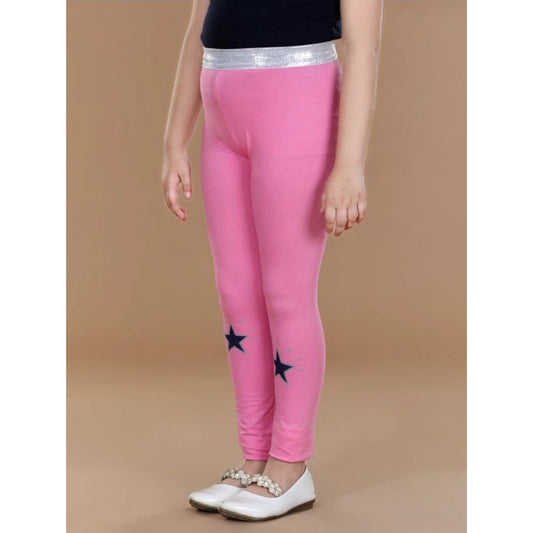 Generic Girl's Cotton Lycra Star Print Elasticated Leggings (Pink)