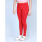 Generic Girl's Cotton Lycra Printed Elasticated Leggings (Red)