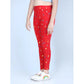 Generic Girl's Cotton Lycra Printed Elasticated Leggings (Red)