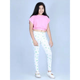 Generic Girl's Cotton Lycra Printed Elasticated Leggings (White)