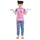 Generic Girl's Cotton Hosiery Printed Night Suit Set (Pink-Blue)