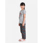 Generic Girl's Cotton Hosiery Printed Night Suit Set (Grey-Red)