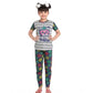 Generic Girl's Cotton Hosiery Printed Night Suit Set (Grey-Green)