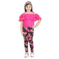 Generic Girl's Cotton Floral Elasticated Jegging and Top Set (Black-Pink)