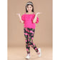 Generic Girl's Cotton Floral Elasticated Jegging and Top Set (Black-Pink)