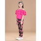Generic Girl's Cotton Floral Elasticated Jegging and Top Set (Black-Pink)
