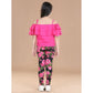 Generic Girl's Cotton Floral Elasticated Jegging and Top Set (Black-Pink)