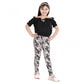 Generic Girl's Cotton Floral Elasticated Jegging and Top Set (Black)