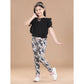 Generic Girl's Cotton Floral Elasticated Jegging and Top Set (Black)