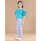 Generic Girl's Cotton Floral Elasticated Jegging and Top Set (Turquoise Blue)