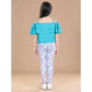 Generic Girl's Cotton Floral Elasticated Jegging and Top Set (Turquoise Blue)