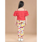 Generic Girl's Cotton Floral Elasticated Jegging and Top Set (Red)