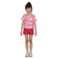 Generic Girl's Cotton Floral Cold Shoulder Top and Shorts Set (Pink-Red)