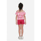 Generic Girl's Cotton Floral Cold Shoulder Top and Shorts Set (Pink-Red)