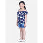 Generic Girl's Rayon Solid Cold Shoulder Top with Shorts (Navy Blue)