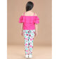 Generic Girl's Cotton Floral Elasticated Jegging and Top (Pink)