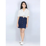 Generic Girl's Denim Solid Buttoned Skirt (Navy Blue)