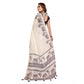 Generic Women's Linen Cotton Printed Saree With Unstitched Blouse 5.5Mtr (Off White)