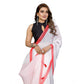 Generic Women's Linen Cotton Printed Saree With Unstitched Blouse 5.5Mtr (White)