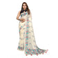 Generic Women's Linen Cotton Printed Saree With Unstitched Blouse 5.5Mtr (Off White)
