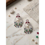 Generic Women's Brass Silver Plated Chandbali Earrings (Multicolor)