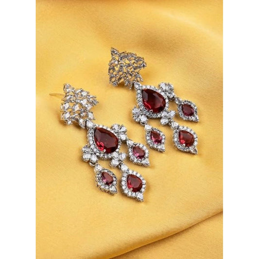 Generic Women's Brass Silver Plated Drop Earrings (Red)
