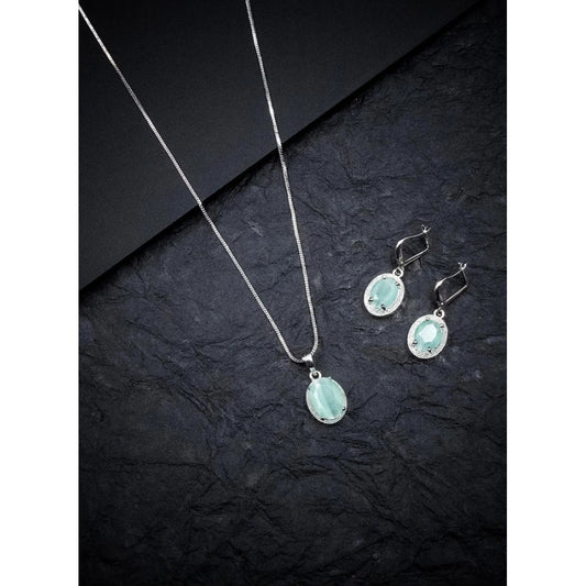 Generic Women's Brass Silver Plated Pendant Set (Turquoise)