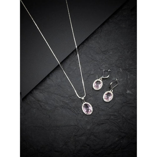Generic Women's Brass Silver Plated Pendant Set (Pink)