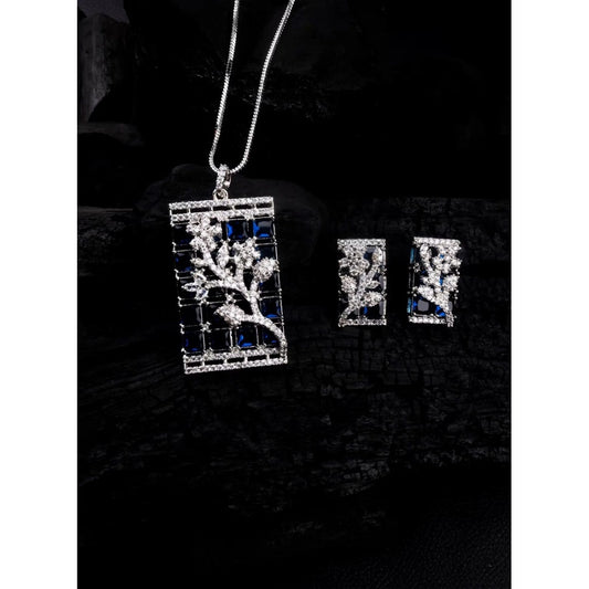 Generic Women's Brass Silver Plated Pendant Set (Blue)
