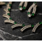 Generic Women's Brass Silver Plated Necklace set (Green)