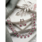 Generic Women's Brass Silver Plated Necklace set (Pink)
