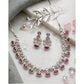 Generic Women's Brass Silver Plated Necklace set (Pink)
