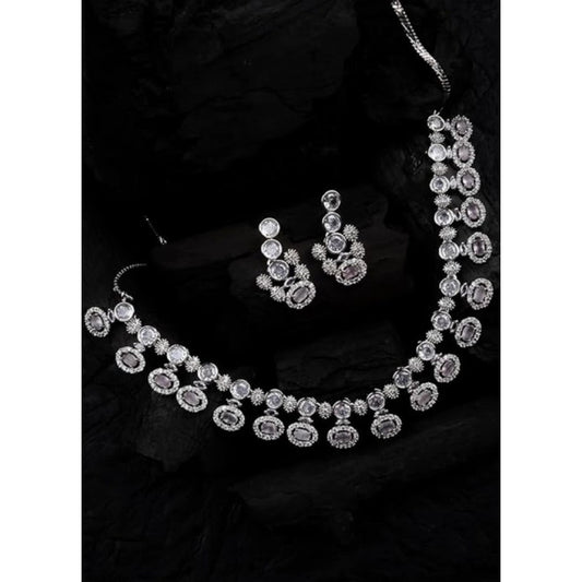 Generic Women's Brass Silver Plated Necklace set (White)