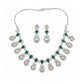 Generic Women's Brass Silver Plated Necklace set (Green)