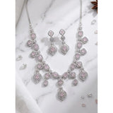 Generic Women's Brass Silver Plated Necklace set (Pink)