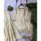 Generic Women's Silk Embroidered 3/4th Sleeve V-Neck Kurti With Sharara Pant and Dupatta Set (Cream &amp; Green)