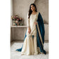 Generic Women's Silk Embroidered 3/4th Sleeve V-Neck Kurti With Sharara Pant and Dupatta Set (Cream &amp; Teal)