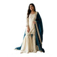 Generic Women's Silk Embroidered 3/4th Sleeve V-Neck Kurti With Sharara Pant and Dupatta Set (Cream &amp; Teal)