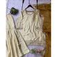 Generic Women's Silk Embroidered 3/4th Sleeve V-Neck Kurti With Sharara Pant and Dupatta Set (Cream &amp; Yellow)